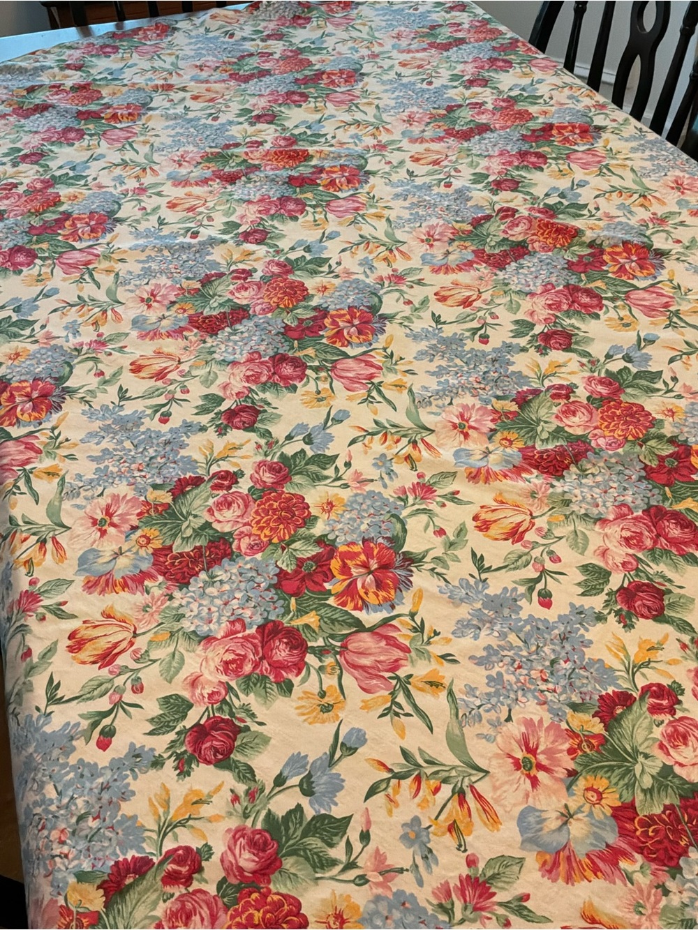 Colorful Floral Round Tablecloth 68” Diameter Cottagecore Farmhouse Country